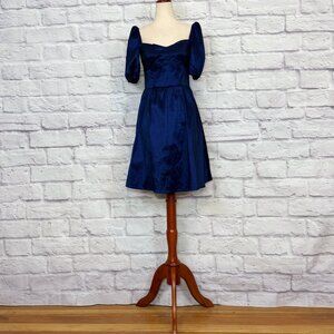 Ali Golden Sapphire Blue Taffeta Off-the-Shoulder Babydoll Dress